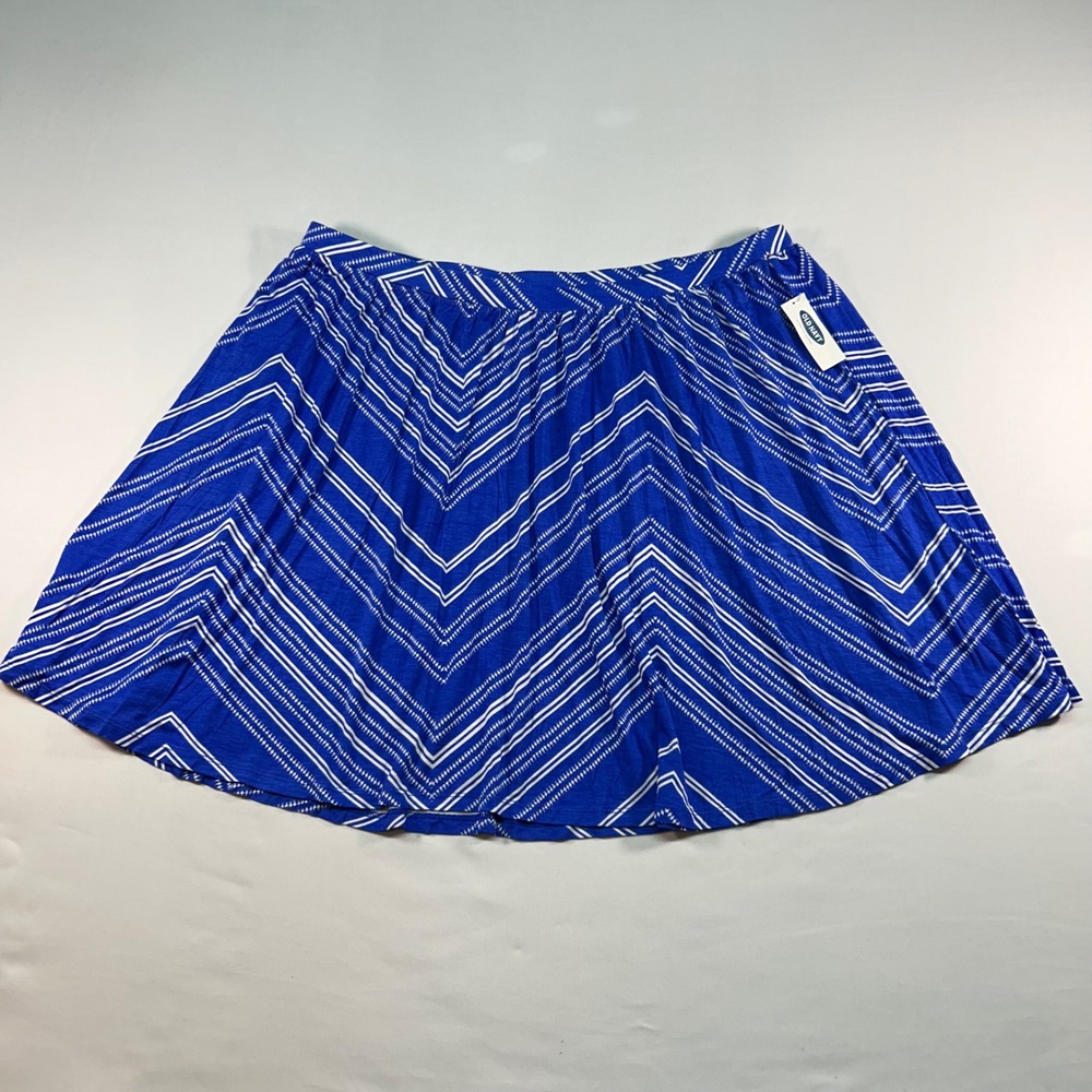 Old Navy Womens XL Blue White Chevron Print Elastic Waist‎ Mini Skirt NWT